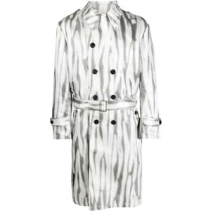 John Richmond, Allover Patroon Dubbelbreasted Trenchcoat Veelkleurig, Heren, Maat:2XL