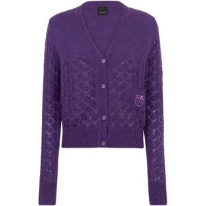 Pinko, Truien, Dames, Paars, M, Gewatteerde V-hals Cardigan