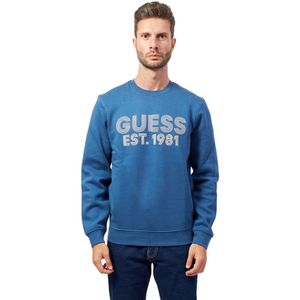 Guess, Sweatshirts & Hoodies, Heren, Blauw, M, Katoen, Blauwe Crewneck Sweater