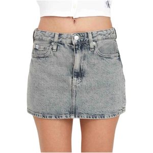 Calvin Klein Jeans, Lichtgewassen Denim Hoge Taille Mini Rok Blauw, Dames, Maat:W27