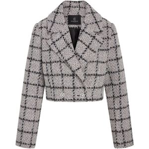 Bruuns Bazaar, Jassen, Dames, Grijs, XL, Polyester, Korte Zand Check Blazer Elegant Stijl