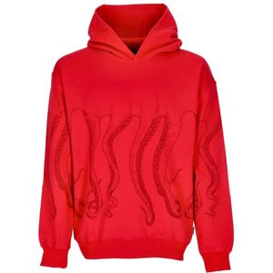 Octopus, Sweatshirts & Hoodies, Heren, Rood, M, Katoen, Rode Lichtgewicht Hoodie met Tentakel Print