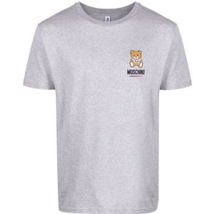Moschino, Tops, Heren, Grijs, S, Katoen, Grijze Logo-Print T-Shirt