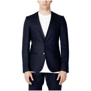 Antony Morato, Jassen, Heren, Blauw, S, Linnen, Blauwe Knoopsluitende Blazer Lente/Zomer Mannen