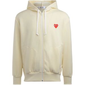 Comme des Garçons Play, Sweatshirts & Hoodies, Heren, Beige, XL, Polyester, Ivoor Hoodie met Rode Hart