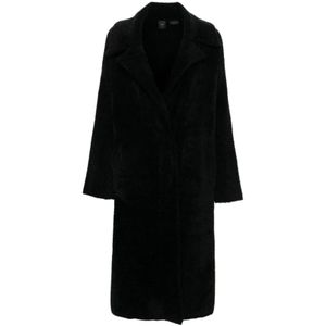 Pinko, Mantels, Dames, Zwart, M, Nylon, Faux-Fur Notched Lapel Coat