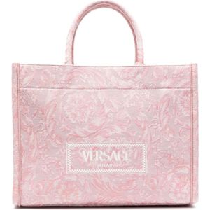 Versace, Tassen, Dames, Roze, ONE Size, Geborduurde Jacquard Grote Tote