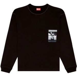 Diesel, Sweatshirts & Hoodies, Heren, Zwart, XL, Katoen, Long-sleeve T-shirt with raw-cut patches