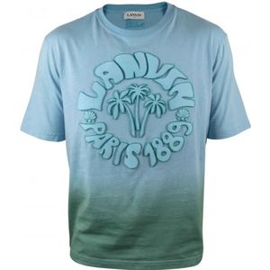 Lanvin, T-shirt van gradient blauw katoen met logo en palmbomen Blauw, Heren, Maat:M