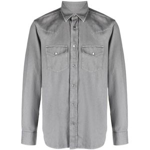 Tom Ford, Overhemden, Heren, Grijs, XL, Katoen, Denim Overhemd van Katoen Twill