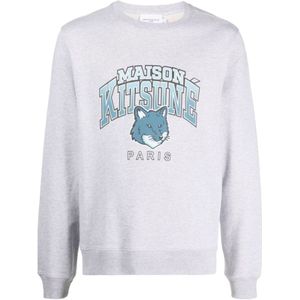 Maison Kitsuné, Sweatshirts & Hoodies, Heren, Grijs, XL, Katoen, Grijze Sweatshirt met Logo Print