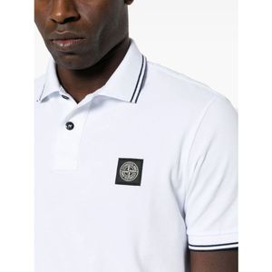 Stone Island, Tops, Heren, Wit, S, Katoen, Gestreept Poloshirt in Wit