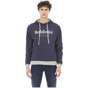 Baldinini, Sweatshirts & Hoodies, Heren, Blauw, L, Katoen, Blauwe Hoodie met Logo en Maxi Zak