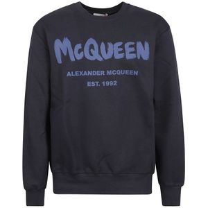 Alexander McQueen, Sweatshirts & Hoodies, Heren, Blauw, S, Katoen, Blauwe Logo Sweatshirt Herenmode