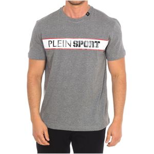 Plein Sport, Tops, Heren, Grijs, S, Katoen, Korte Mouw T-shirt met Merkprint