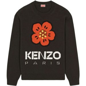 Kenzo, Truien, Heren, Zwart, S, Katoen, Zwarte Boke Flower Sweater