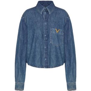 Valentino Garavani, Blauwe Overhemden met V Gouden Detail Blauw, Dames, Maat:L