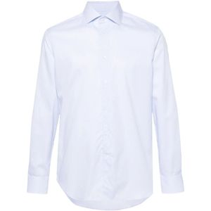 Corneliani, Overhemden, Heren, Blauw, 4Xl, Katoen, Italiaans Katoenen Gestreept Overhemd
