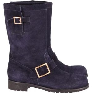 Jimmy Choo Pre-owned, Pre-owned, Dames, Blauw, 40 EU, Leer, Pre-owned Suede boots