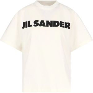 Jil Sander, Tops, Dames, Wit, XS, Katoen, Witte T-shirt met Jil Sander Logo