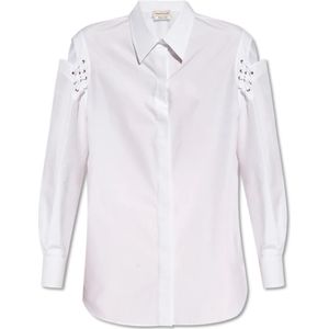 Alexander McQueen, Blouses & Shirts, Dames, Wit, M, Katoen, Shirt met uitsparingen