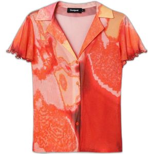 Desigual, Blouses & Shirts, Dames, Veelkleurig, XS, Polyester, Bloemen korte mouw shirt in oranje