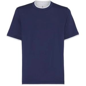 Brunello Cucinelli, Tops, Heren, Blauw, M, Blauwe T-shirts en Polos