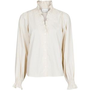 Neo Noir, Blouses & Shirts, Dames, Beige, L, Gestreepte knoopsluiting smock blouse