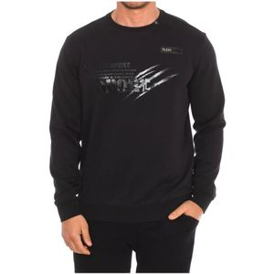 Plein Sport, Sweatshirts & Hoodies, Heren, Zwart, 2Xl, Katoen, Ronde Hals Sweatshirt met Merkprint