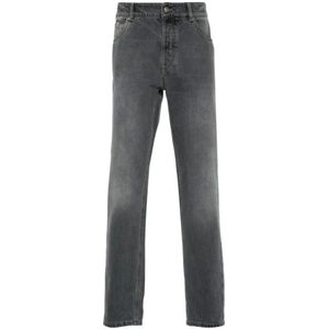 Brunello Cucinelli, Jeans, Heren, Grijs, L, Katoen, Grijze Katoenen Tapered Jeans