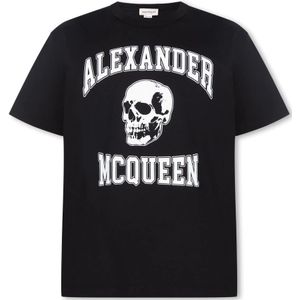 Alexander McQueen, Tops, Heren, Zwart, M, Katoen, Bedrukt T-shirt