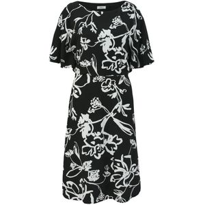 s.Oliver, Veelzijdige Midi Jurk met All-over Print Zwart, Dames, Maat:M