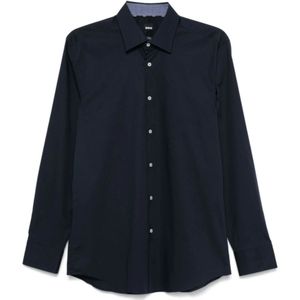 Hugo Boss, Overhemden, Heren, Blauw, XL, Katoen, Blauwe Oxford Poplin Overhemd Klassieke Kraag