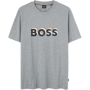 Boss, Tops, Heren, Grijs, XL, Zilveren Bedrukt Shirt
