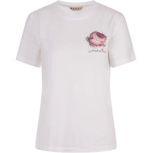 Marni, Tops, Dames, Wit, XS, Katoen, Witte Bloemenapplicatie Crew-Neck T-shirt