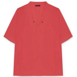 Fiorella Rubino, Blouses & Shirts, Dames, Rood, XL, V-hals blouse met knoopsgaten in Ecovero™ Viscose