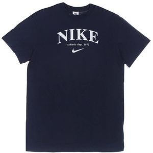 Nike, Tops, Dames, Blauw, M, Katoen, Grafische Jurk Middernacht/Wit Korte Mouw