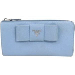 Prada Vintage, Tweedehands Blauwe Prada Leren Portemonnee Blauw, Dames, Maat:ONE Size