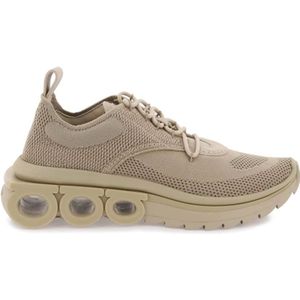 Salvatore Ferragamo, Hardloopschoenen met technisch mesh en suède inzetstukken Beige, Dames, Maat:37 1/2 EU