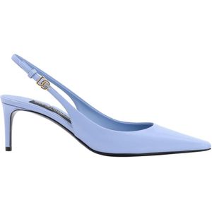 Dolce & Gabbana, Schoenen, Dames, Blauw, 37 EU, Leer, Blauwe Leren Pumps Vierkante Neus Stiletto