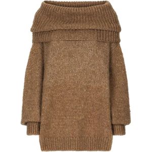 Dolce & Gabbana, Truien, Dames, Beige, S, Geribbelde Off-Shoulder Jurk