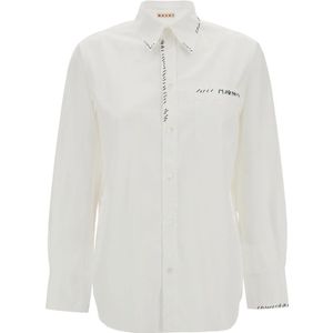 Marni, Blouses & Shirts, Dames, Wit, 2Xs, Katoen, Klassiek Wit Overhemd met Logo Print