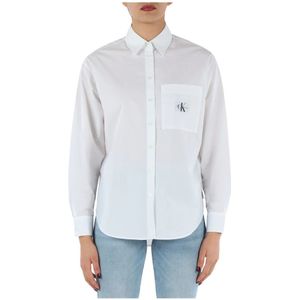 Calvin Klein Jeans, Katoenen shirt met voorlogo patch Wit, Dames, Maat:S