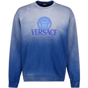 Versace, Sweatshirts & Hoodies, Heren, Blauw, L, Katoen, Vintage Medusa Sweatshirt Blauw Tie-Dye