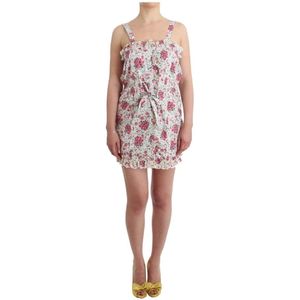 Ermanno Scervino, Roze Bloemen Strand Mini Jurk Wit, Dames, Maat:XL