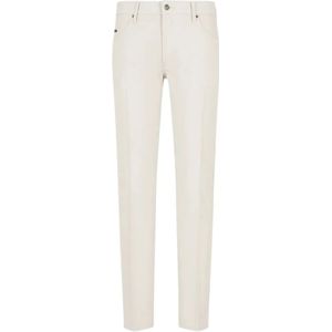 Emporio Armani, Broeken, Heren, Wit, W33, Polyester, Slim Fit Five-Pocket Canneté Broek