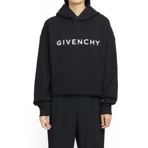 Givenchy, Sweatshirts & Hoodies, Dames, Zwart, S, Katoen, Zwarte Logo Cropped Hoodie
