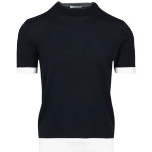 Paolo Pecora, Tops, Heren, Zwart, L, Zwart T-shirt met witte rand