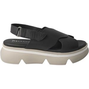 Pedro Miralles, Schoenen, Dames, Zwart, 39 EU, Zwarte leren klittenbandsandalen