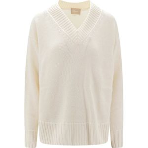 Drumohr, Truien, Dames, Wit, S, Wol, Gezellige Beige Merino Wol Trui